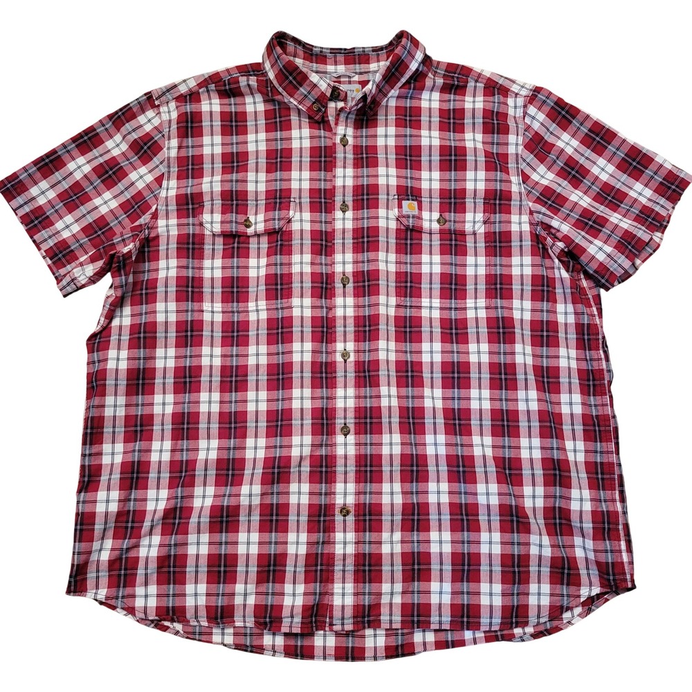 Carhartt 3XL Shirt Red Fort Plaid Short Sleeve Relaxed Fit 103006 Work Summer